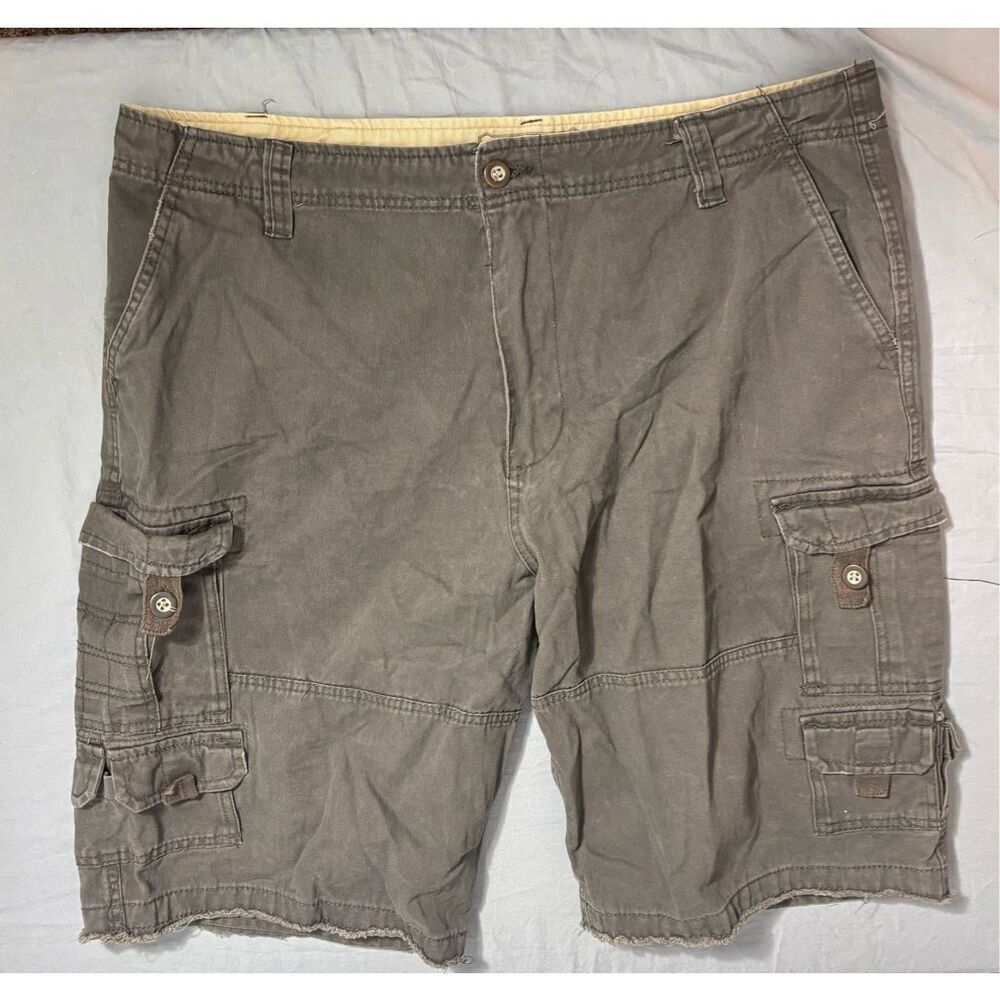 Iron Co. Flex Cargo Shorts Men's 38 Brown Zipper Pocket Camping Hiking Outdoors